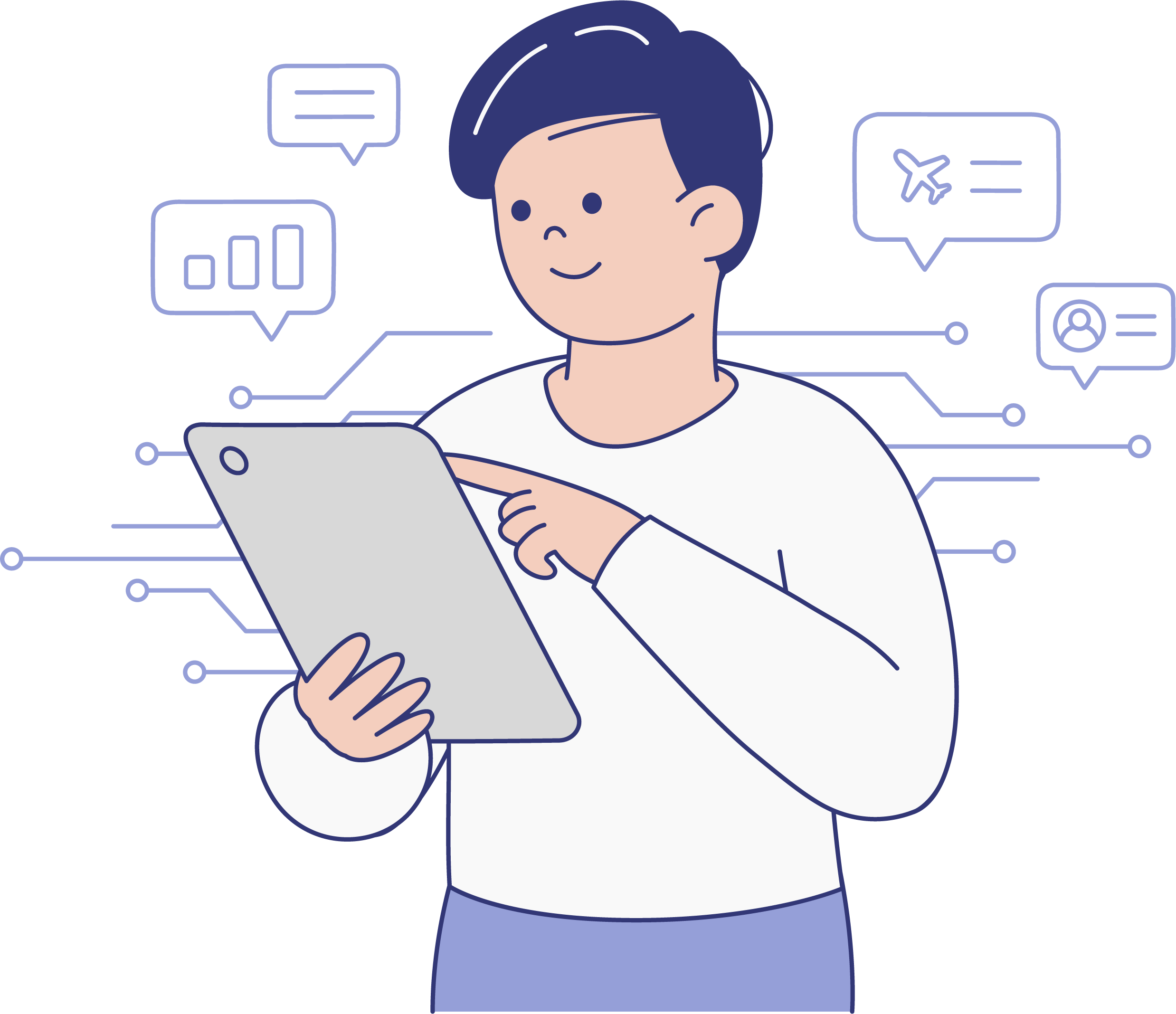 Man Managing Data Driven Business Insights with Tablet Illustration